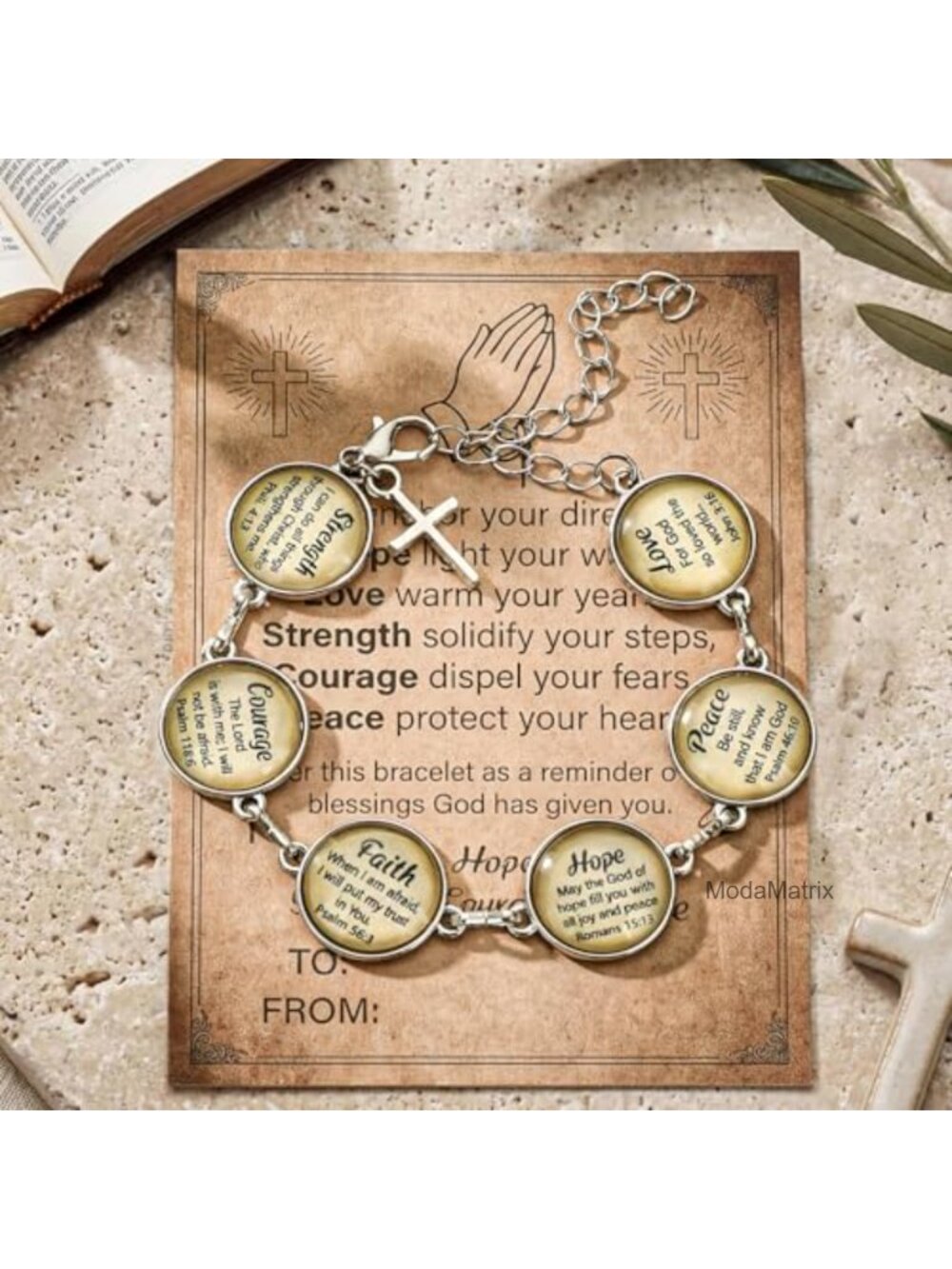 Faith Cross Bracelet Inspirational Bible Verse Adjustable Glass Bead Jewelry